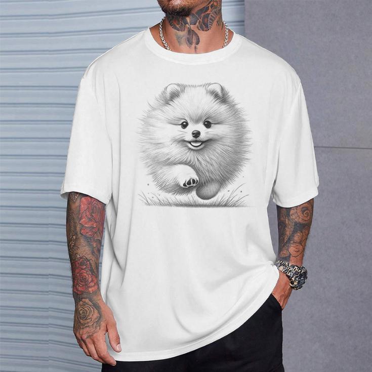 ポメラニアンポンポン犬のランニングデザインのアイデア Tシャツ 彼への贈り物