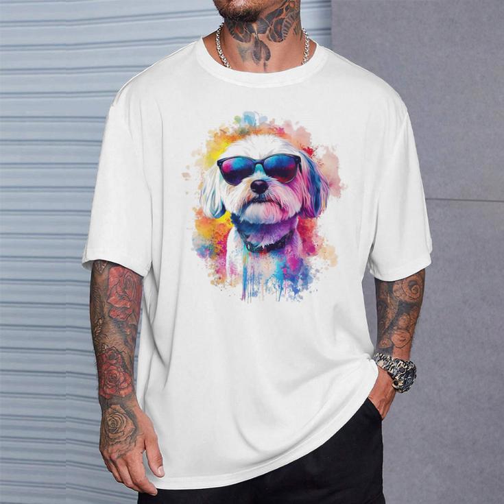 マルチーズ 犬 グラフィック ペット アートワーク サングラス マルチーズ Tシャツ 彼への贈り物