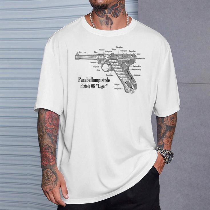 ルガーピストル Ww2 ドイツ軍 P08 断面図 Tシャツ 彼への贈り物