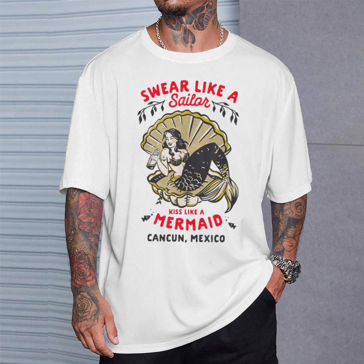 レトロカンクン メキシコ おもしろパーティー ピンナップ マーメイド カレッジブレイク Tシャツ 彼への贈り物