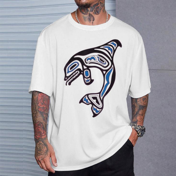 太平洋北西部シャチクジラ ネイティブアメリカン インディアンアート Tシャツ 彼への贈り物