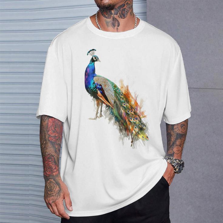 孔雀 動物 カラフル モチーフ 抽象画 孔雀 Tシャツ 彼への贈り物