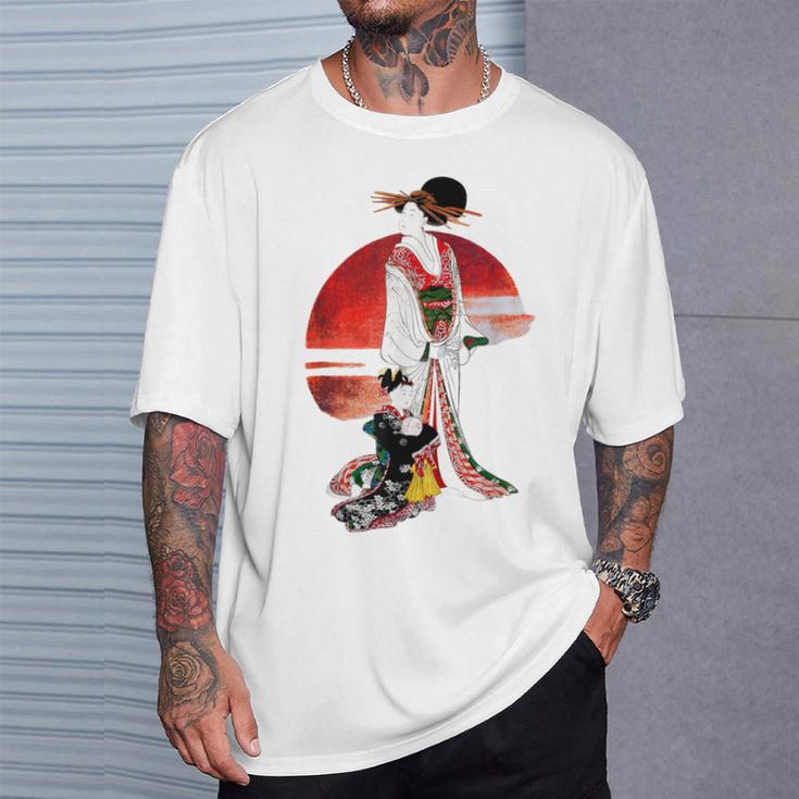 日本の伝統美術、華麗な芸者、浮世絵風 Tシャツ 彼への贈り物