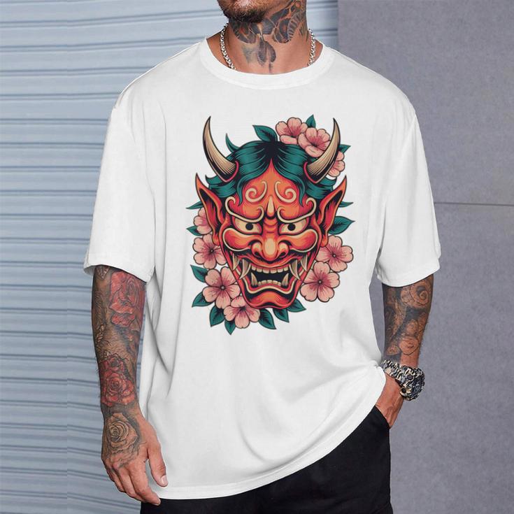 日本の鬼妖怪 悪魔 桜 般若鬼 おに面 Tシャツ 彼への贈り物