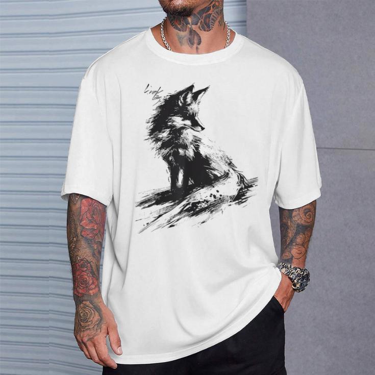 狐 アニマル柄 モチーフ 抽象 イラスト 絵画 狐 Tシャツ 彼への贈り物
