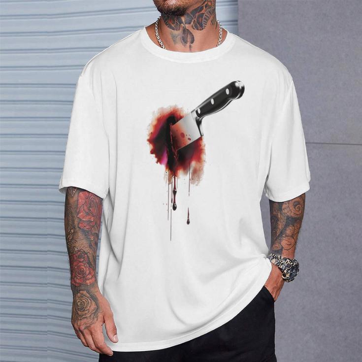 血まみれのナイフ シャツ ハロウィン ホラー 血しぶき Tシャツ 彼への贈り物
