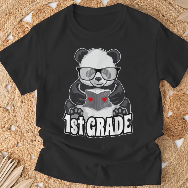 1st Grade Back To School Panda Book Reader Teacher Heart T-Shirt Gifts for Old Men