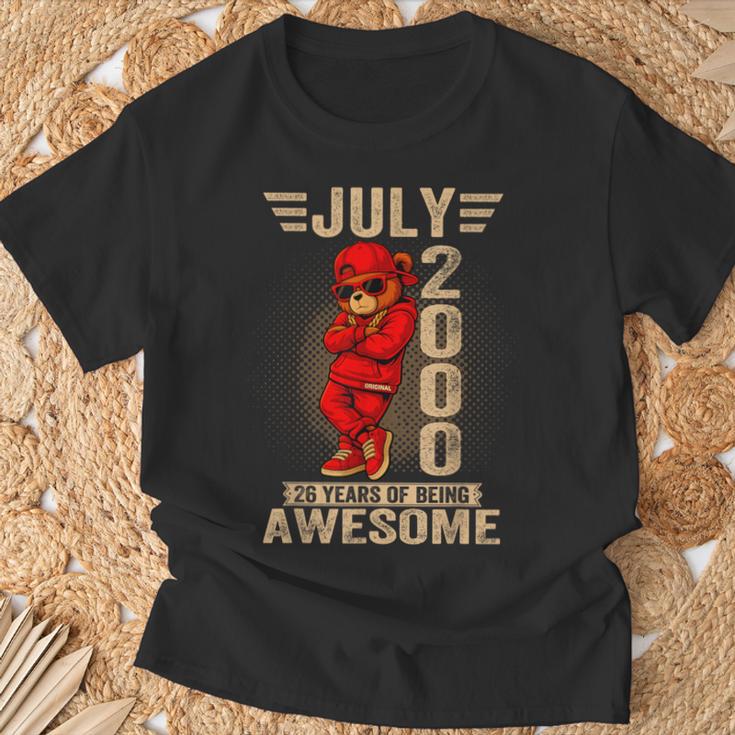 2000年7月26日誕生日メンズレディース素晴らしいテディベア。 Tシャツ 高齢者への贈り物