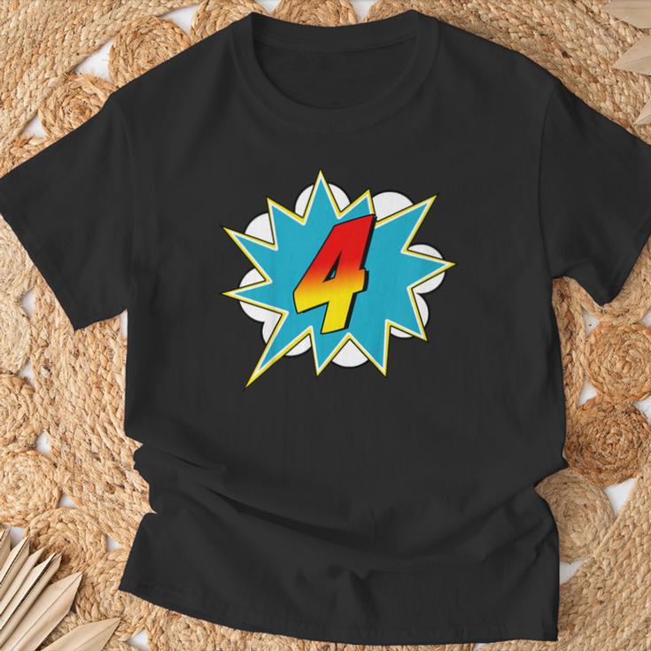 4-4th Birthday Superhero Four Years Old Comic Book T-Shirt Gifts for Old Men