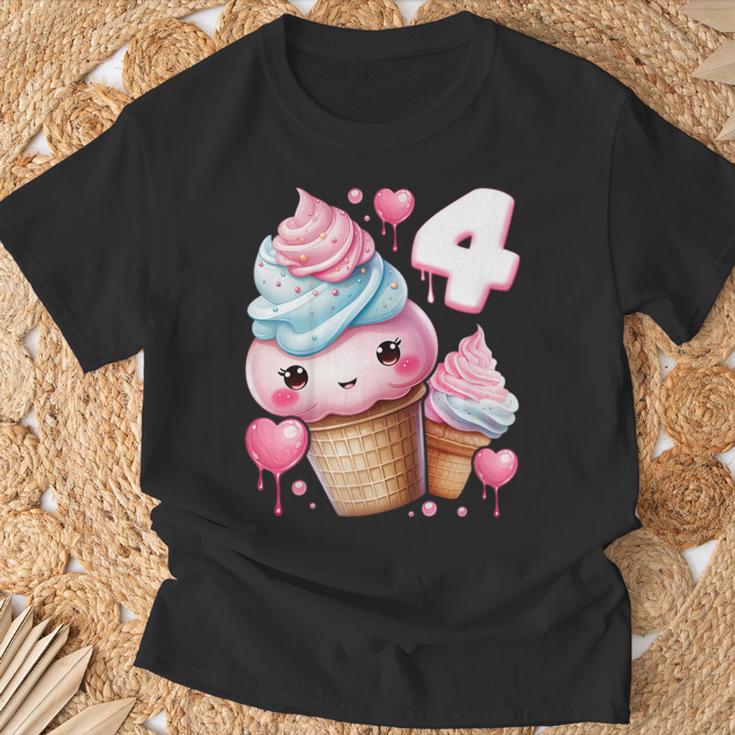 4歳のバースデーガール アイスクリーム 背番号4 Tシャツ 高齢者への贈り物