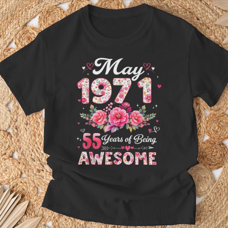 55歳 1971年5月 花柄 55歳 誕生日 男性 女性 Tシャツ 高齢者への贈り物