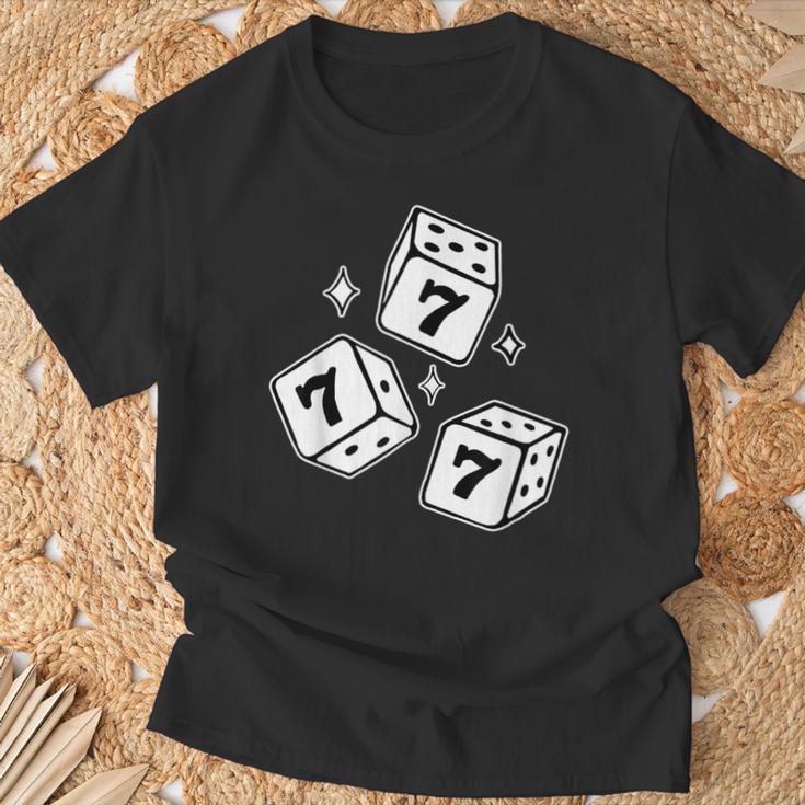 777 ラッキーダイス エンジェルナンバー ブラックワーク Tシャツ 高齢者への贈り物