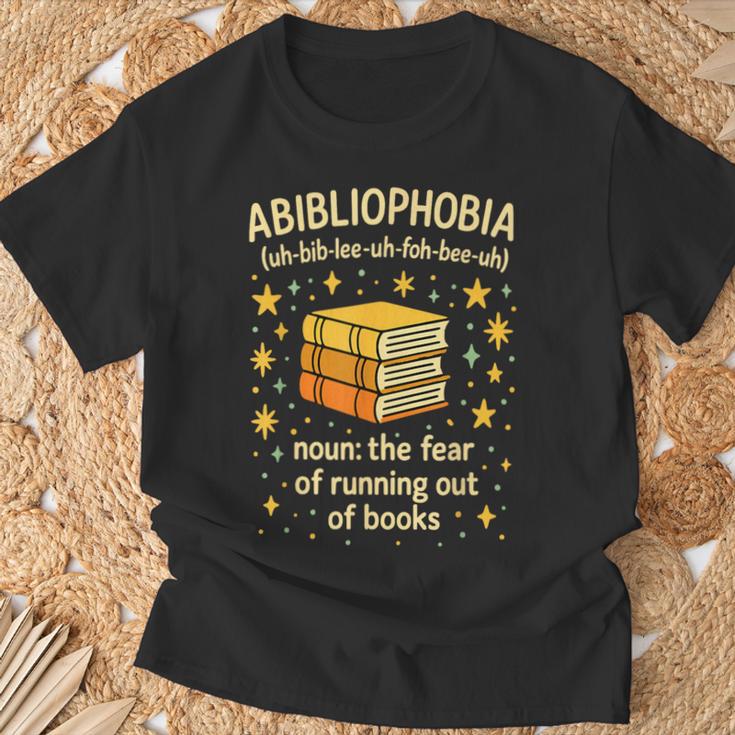 Abibliophobia Book Lover Reading Humor Graphic T-Shirt Gifts for Old Men