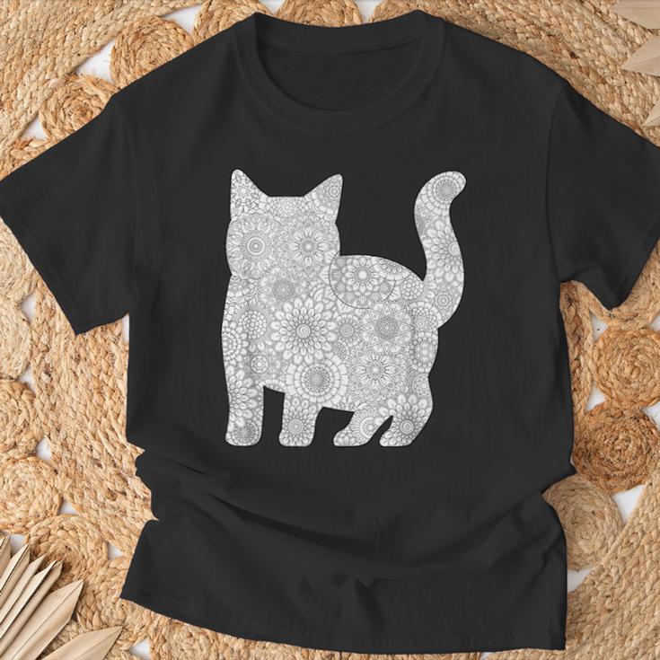 Adult Coloring Book CAT Mandala Flowers T-Shirt T-Shirt Gifts for Old Men
