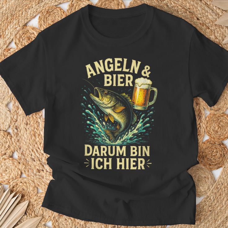 Angeln & Bier Darum Bin Ich Hier Angeln Bier T-Shirt Geschenke für alte Männer