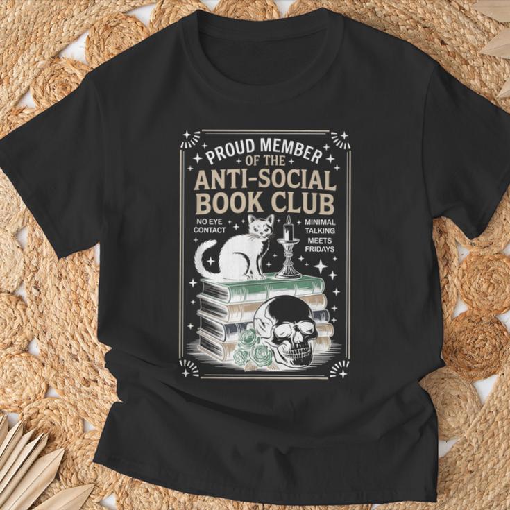 Anti-Social Book-Club Cat Graphic T-Shirt Gifts for Old Men