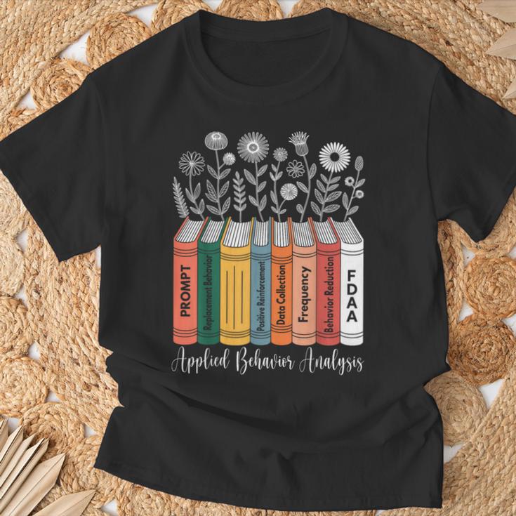 Applied Behavior Analysis ABA Therapist Floral Books T-Shirt Gifts for Old Men
