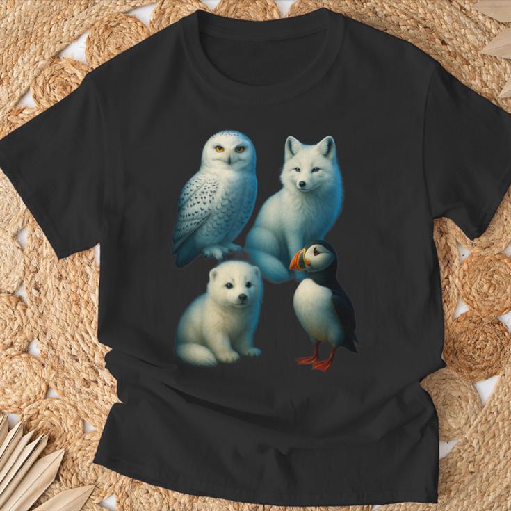 Arctic Animals コラージュ シロフクロウ キツネアザラシ ツノメ Tシャツ 高齢者への贈り物