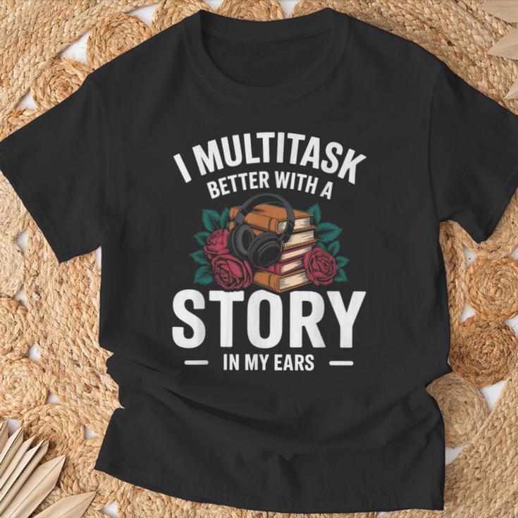 Audiobook Enthusiasts Headphones Flowers Book Club Bookworm T-Shirt Gifts for Old Men