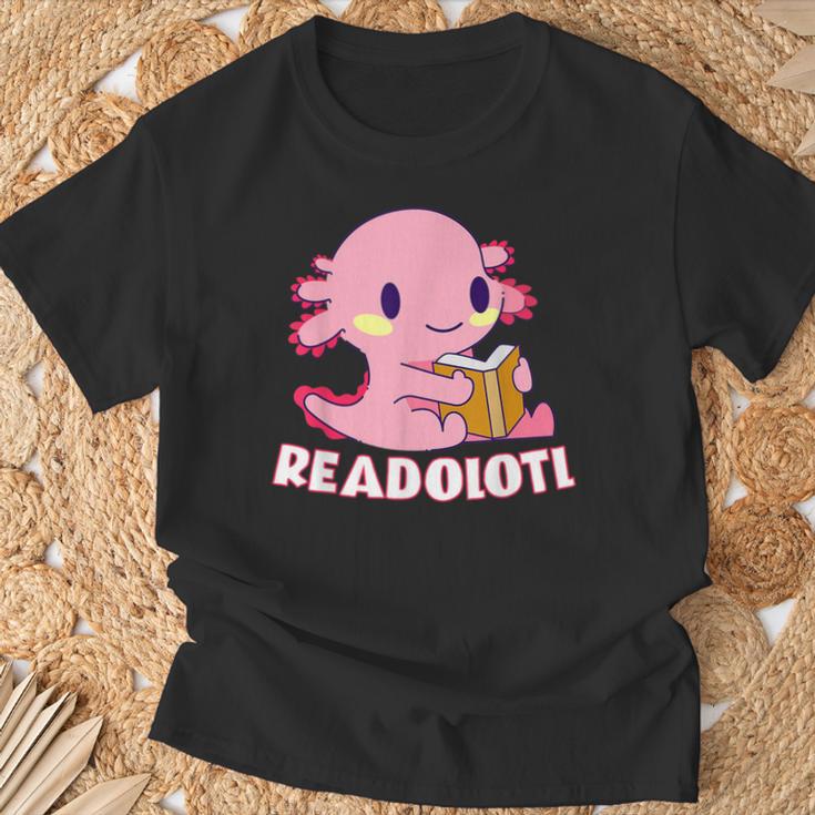 Axolotl Read Book Readolotl Ambystoma Mexicanum Walking Fish T-Shirt Gifts for Old Men