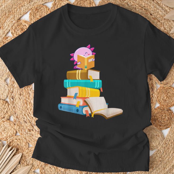 Axolotl Reading Book Bookworm Book Lover Girls Boys T-Shirt Gifts for Old Men