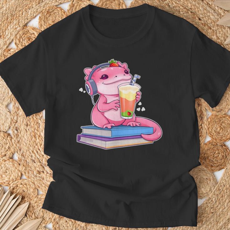 Axolotl With Strawberry Matcha And Books T-Shirt Gifts for Old Men
