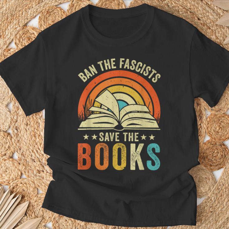 Ban The Fascists Save The Books Book Lover Worm Nerd T-Shirt Gifts for Old Men