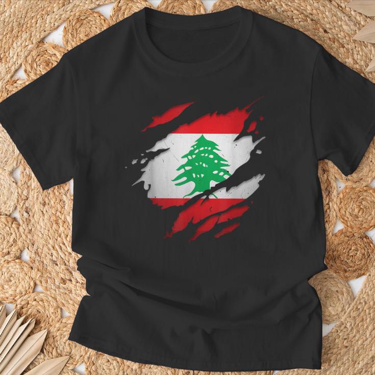 Bandera De Líbano Desgarrada Camiseta unisex Regalos para ancianos