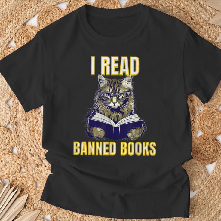 Banned Books Cat Reader Anti-Censorship T-Shirt Gifts for Old Men