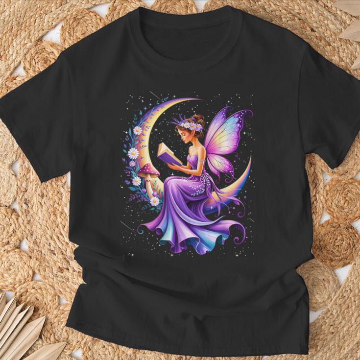 Beautiful Book Fairy Reading Crescent Moon Gothic Bookish T-Shirt Gifts for Old Men