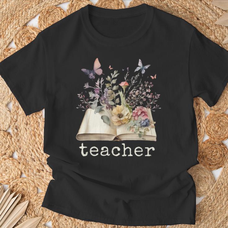 Beautiful Floral Open Book Teacher Men Women T-Shirt Gifts for Old Men Beautiful Floral Open Book Teacher Men Women T-Shirt Gifts for Old Men