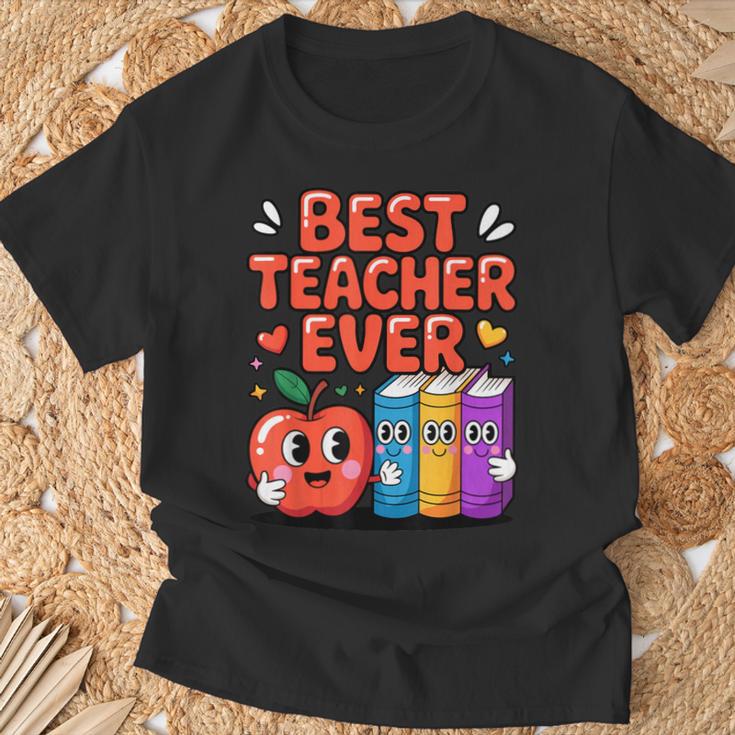 Best Teacher Ever Cute Apple Books School Classroom Vibes T-Shirt Gifts for Old Men