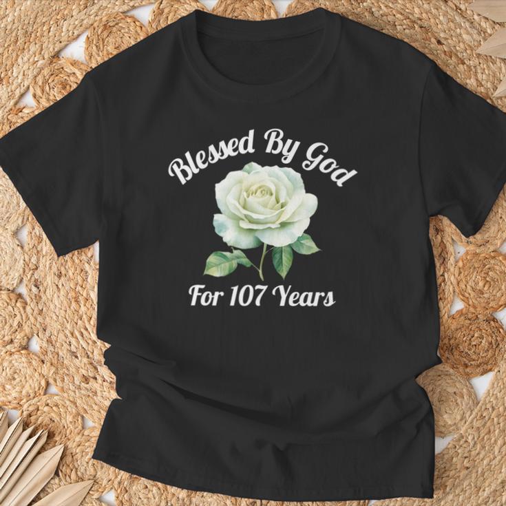 Blessed By God For 107 Yeasオールドローズフラワー 107歳の誕生日 長袖tシャツ Tシャツ 高齢者への贈り物