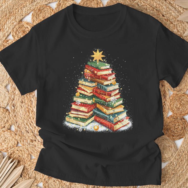 Book Christmas Tree Reading T-Shirt Gifts for Old Men