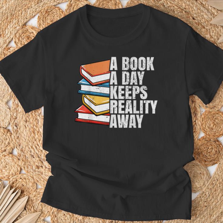 A Book A Day Keeps Reality Away Bookworm T-Shirt Gifts for Old Men
