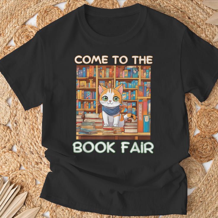 Book Fair Week Librarian Library Cat Come To The Book Fair T-Shirt Gifts for Old Men