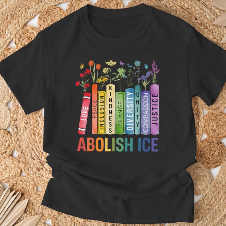 Book Flower Abolish ICE Meme For Women Girl T-Shirt Gifts for Old Men