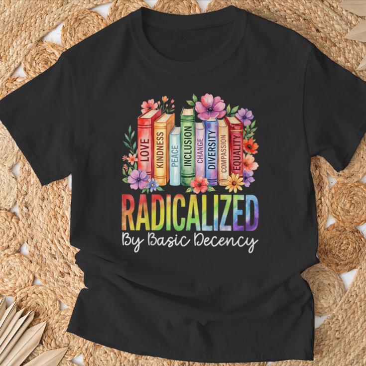 Book Flower Radicalized By Basic Decency Feminist LGBT Pride T-Shirt Gifts for Old Men