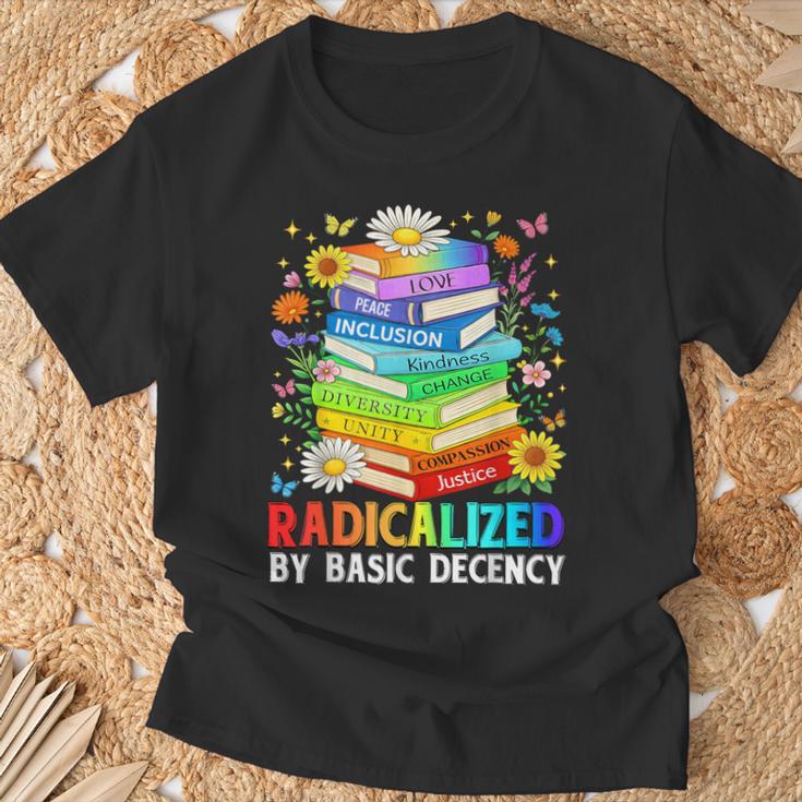 Book Flower Radicalized By Basic Decency Feminist LGBT T-Shirt Gifts for Old Men