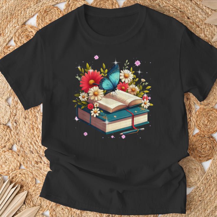 Book Flowers And Butterfly Beautiful Reading Reader T-Shirt Gifts for Old Men