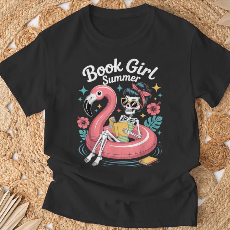 Book Girl Summer Skeleton Reading Books Lovers Beach T-Shirt Gifts for Old Men