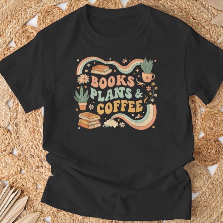 Book Lover Coffee Plants Retro Cozy Succulent Reading Groovy T-Shirt Gifts for Old Men