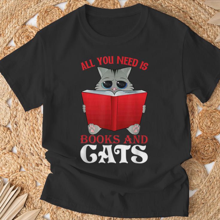 Book Lover Nerd Reading Teacher Bookworm Ladies Cat T-Shirt Gifts for Old Men
