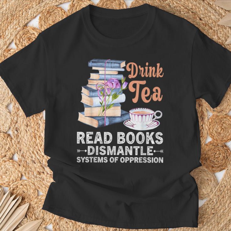 Book Lover Quote Drink Tea Read Books Cool Book Lover T-Shirt Gifts for Old Men