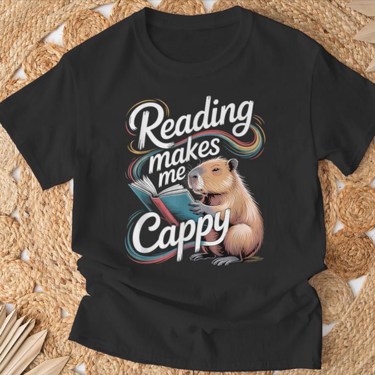Book Lover Reading Makes Me Cappy Pun Capybara Reading T-Shirt Gifts for Old Men