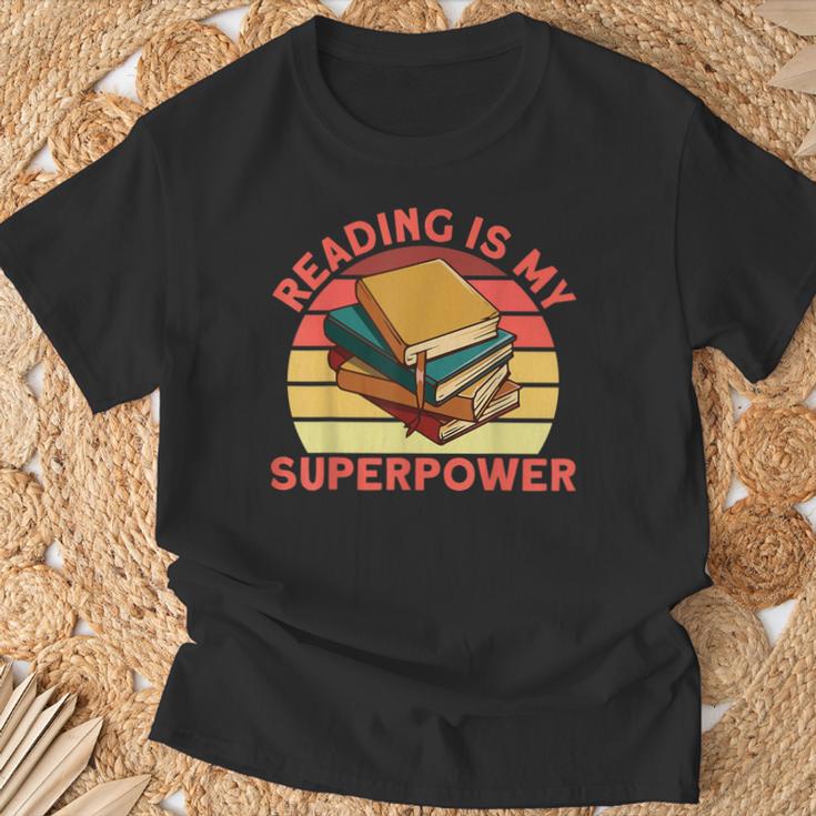 Book Lovers Reading Is My Superpower Avid Readers Bookworms T-Shirt Gifts for Old Men