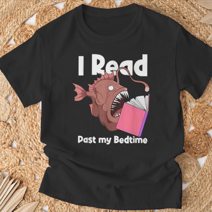 Book Reading Anglerfish I Read Past My Bed Time Librarian T-Shirt Gifts for Old Men