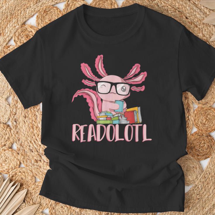 Book Reading Readolotl Amphibian Animal Bookworm Axolotl T-Shirt Gifts for Old Men