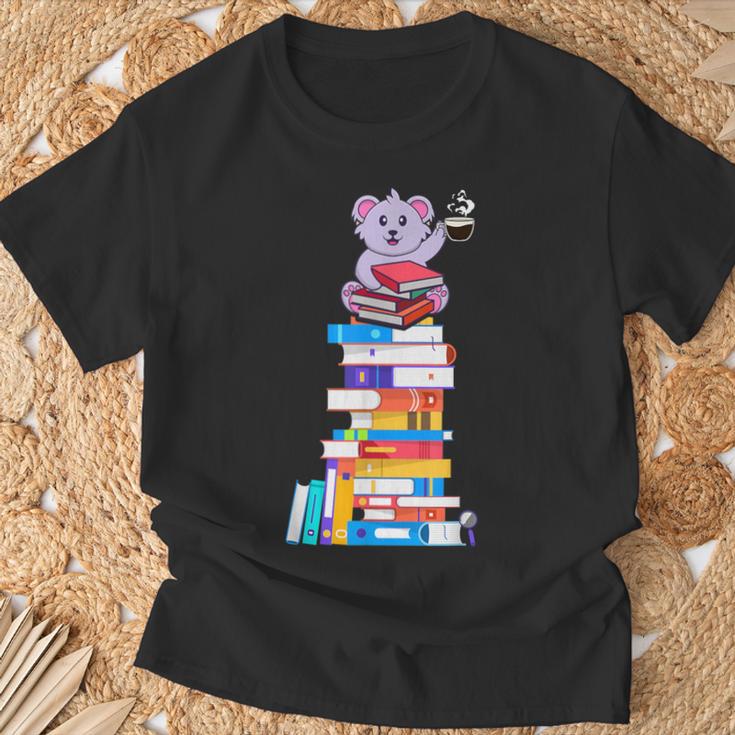 Book Reading Tea Coffee Kawaii Bookworm Koala T-Shirt Gifts for Old Men