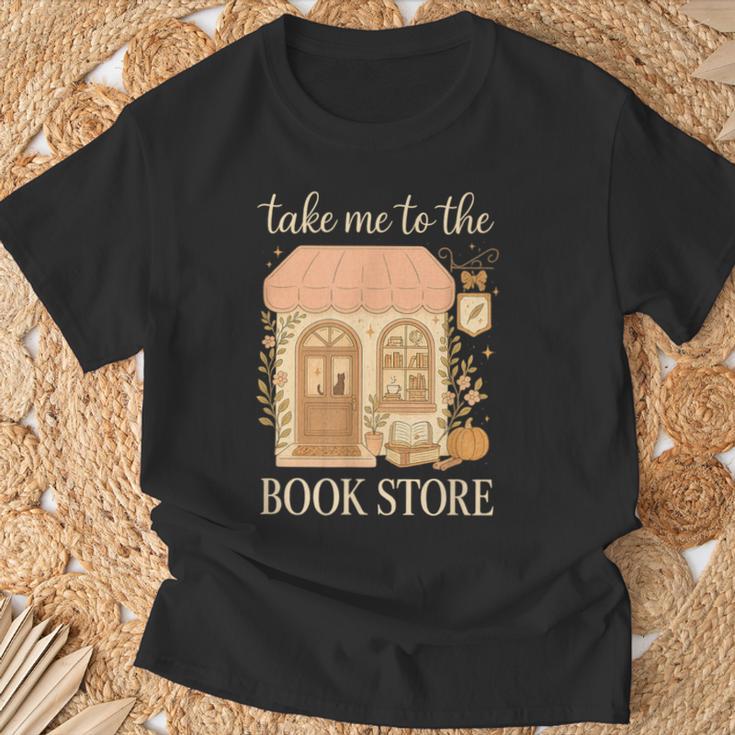 Take Me To The Book Store Cozy Bookshop Cat Aesthetic T-Shirt Gifts for Old Men